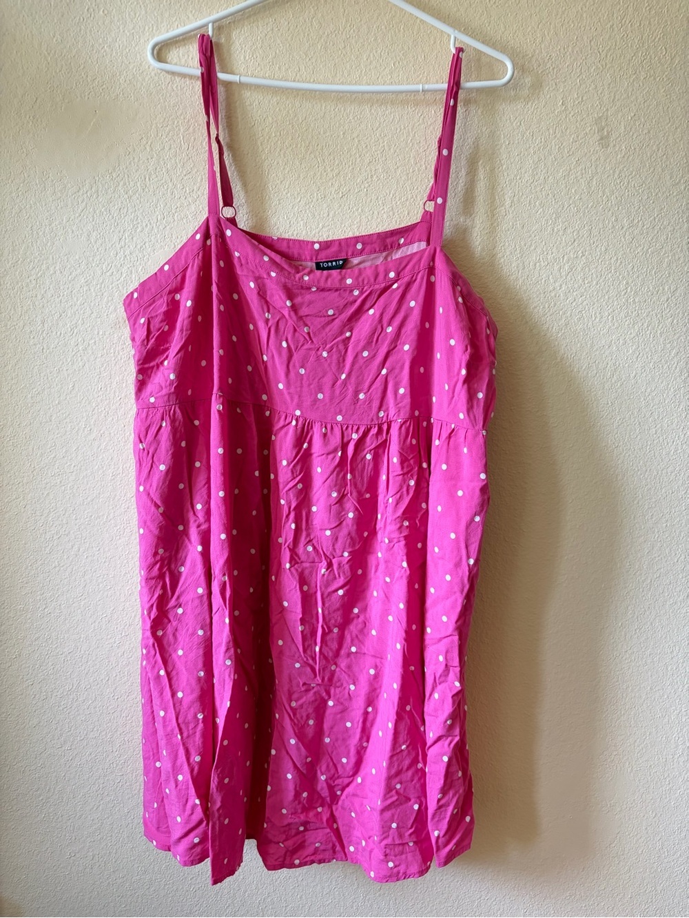 Torrid Mini Challis Sleeveless Sundress Pink Polka Dot Summer Plus Size Flowy - Picture 2 of 10